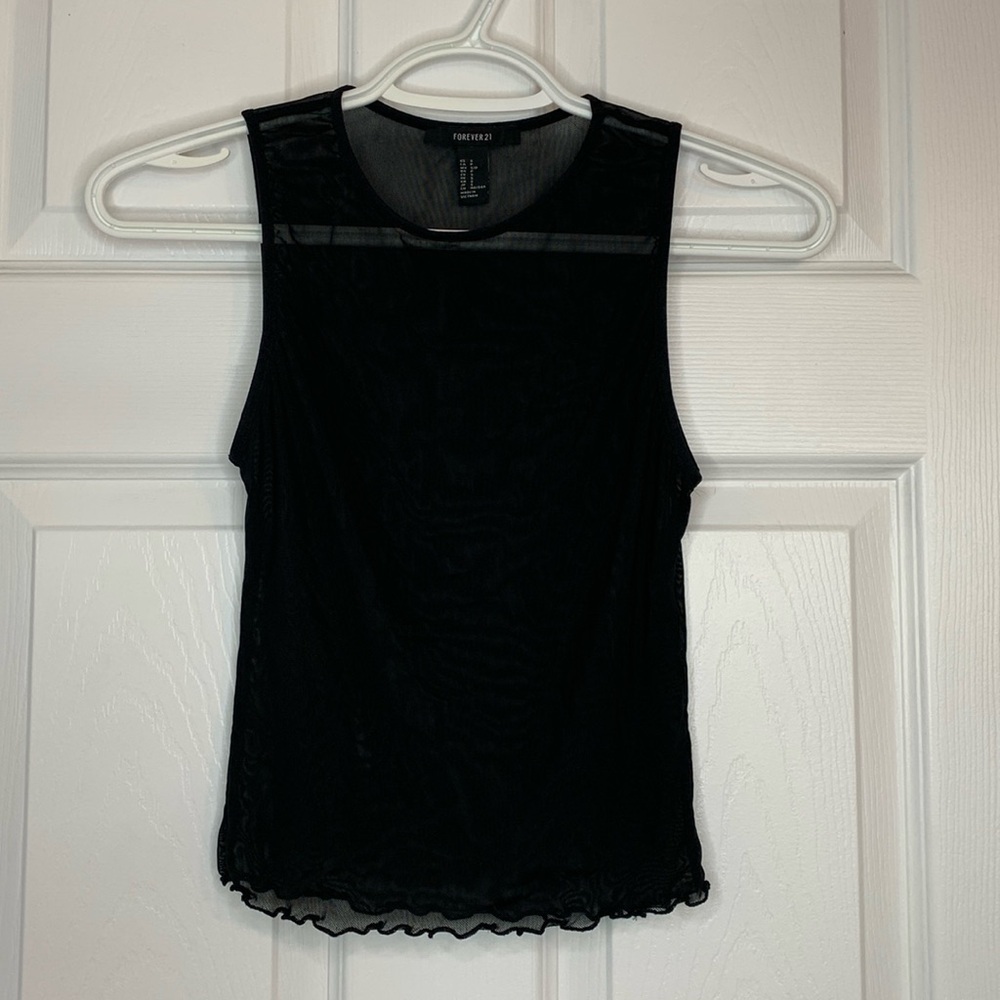 Y2K Sheer Black Stretch Tank Womens size small sexy ruffle Forever 21 GothCore